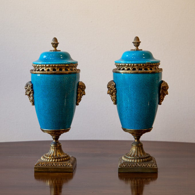 Pair of Ormolu Mounted Turquoise Vases