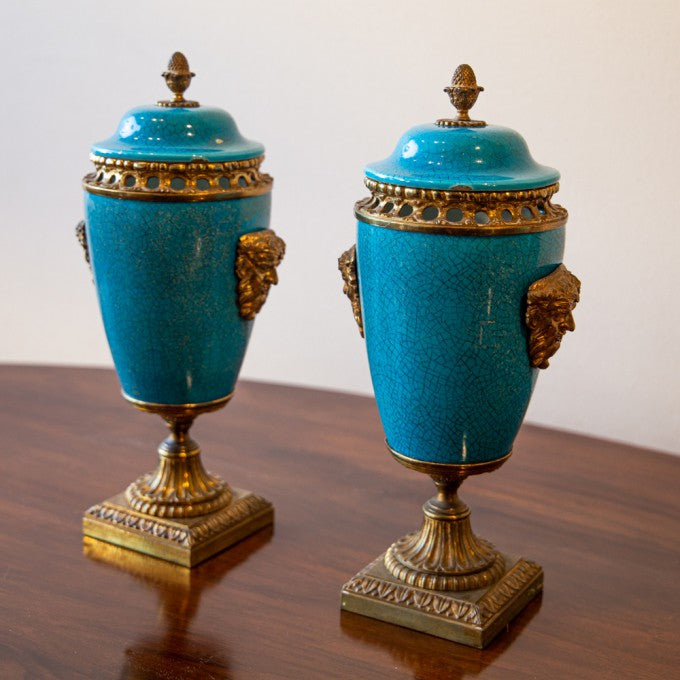 Pair of Ormolu Mounted Turquoise Vases
