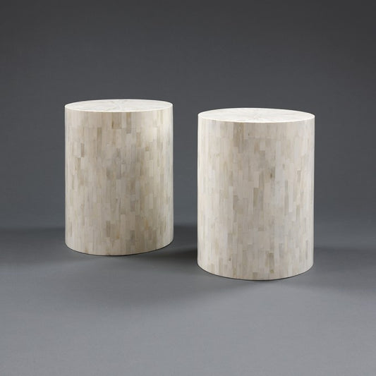 A PAIR OF ALL WHITE BONE  STOOLS / TABLES