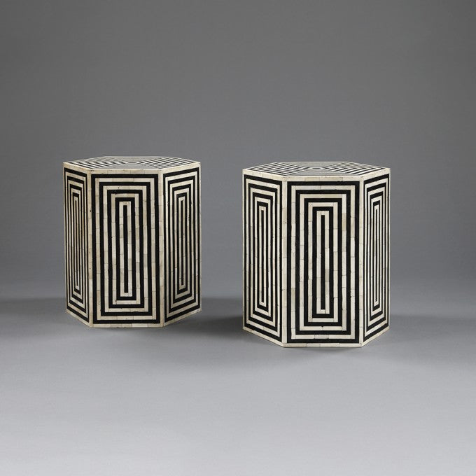 Pair of Horn and Ebonised Hexagonal Stools/Tables