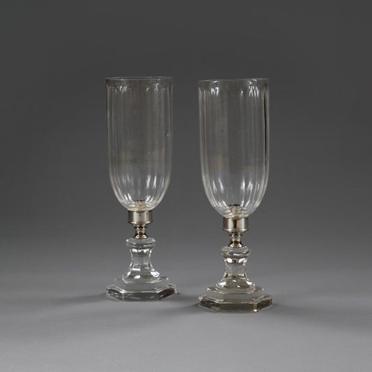 A PAIR OF CUT GLASS REGENCY STYLE STORM SHADES