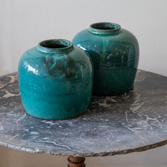 A PAIR OF SMALL TURQUOISE VASES