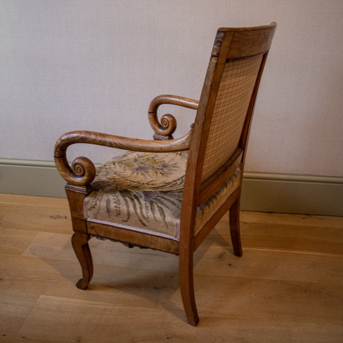 A TRIO OF NEEDLEPOINT UPHOLSTERED ELM ARMCHAIRS