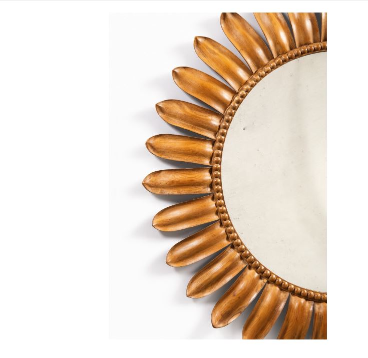 Carved Wood Lotus Petal Mirror