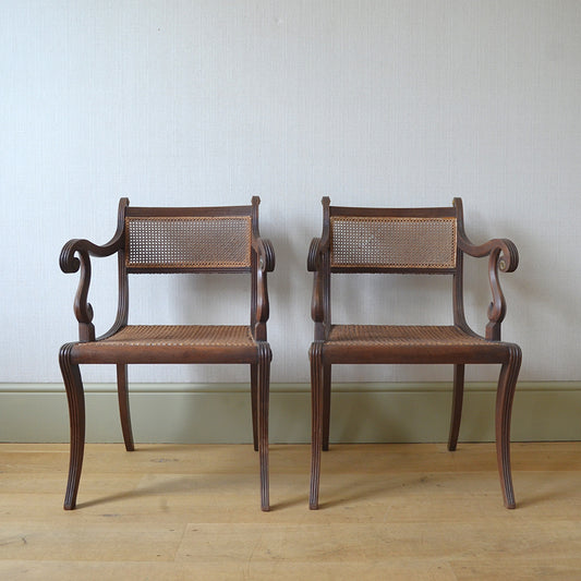 Pair of Mahogany Open Arm Carver Chairs