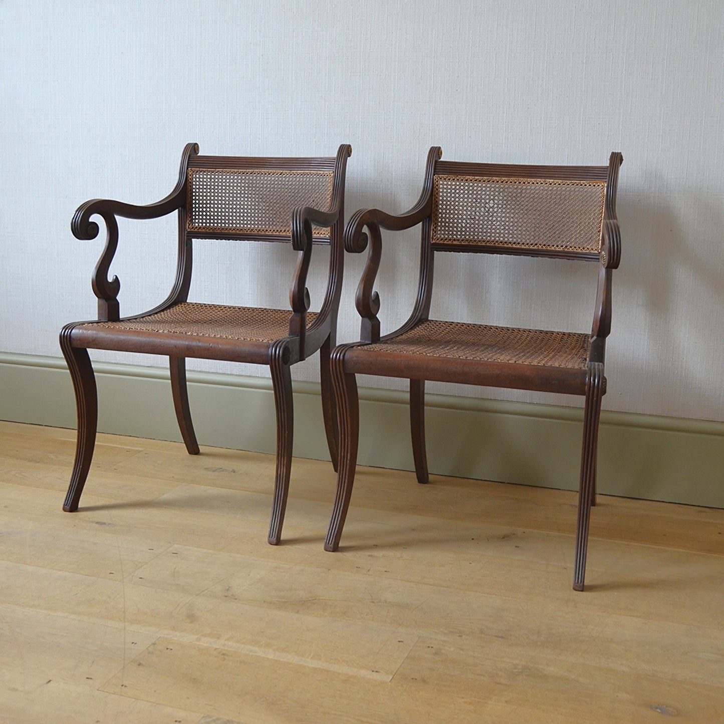 Pair of Mahogany Open Arm Carver Chairs