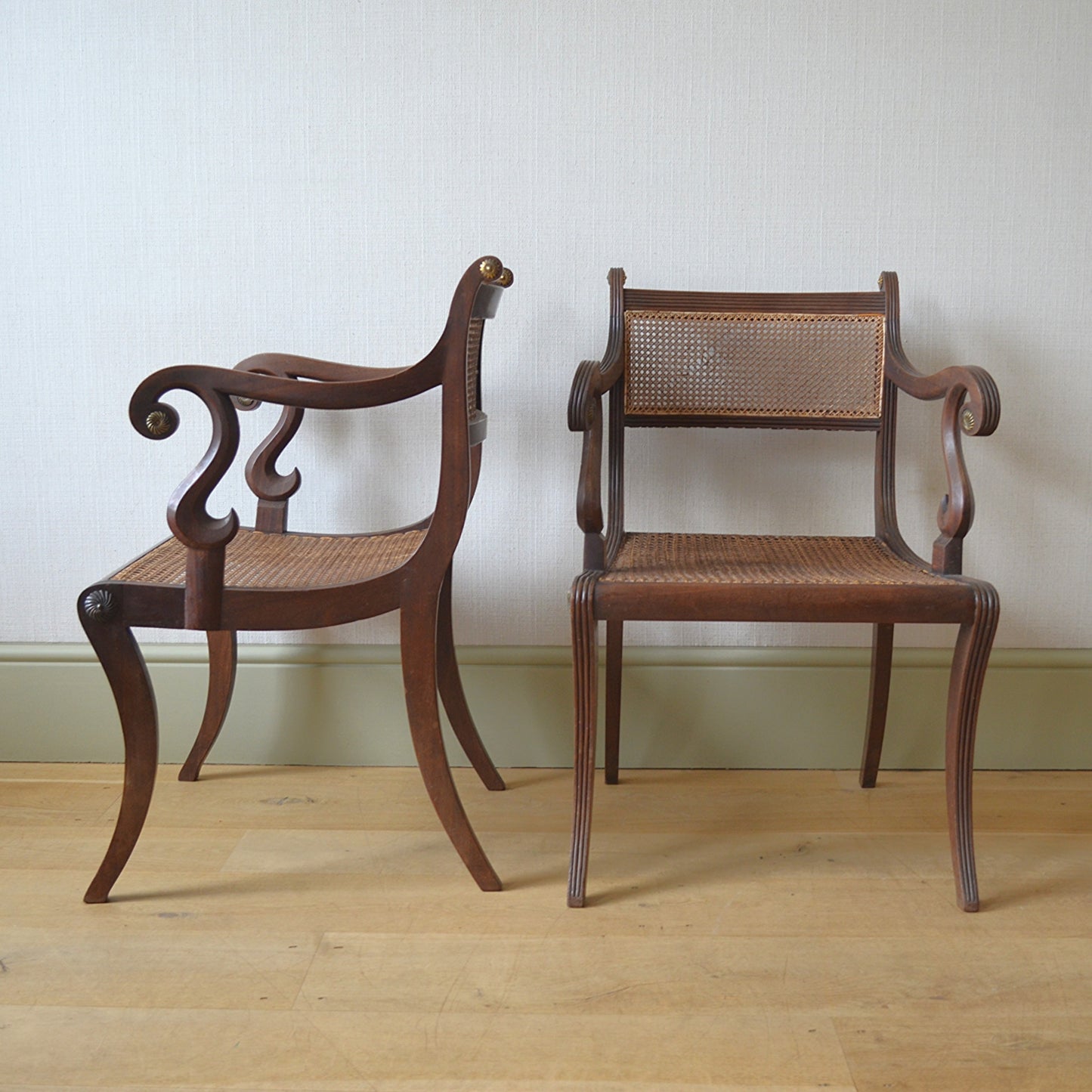Pair of Mahogany Open Arm Carver Chairs