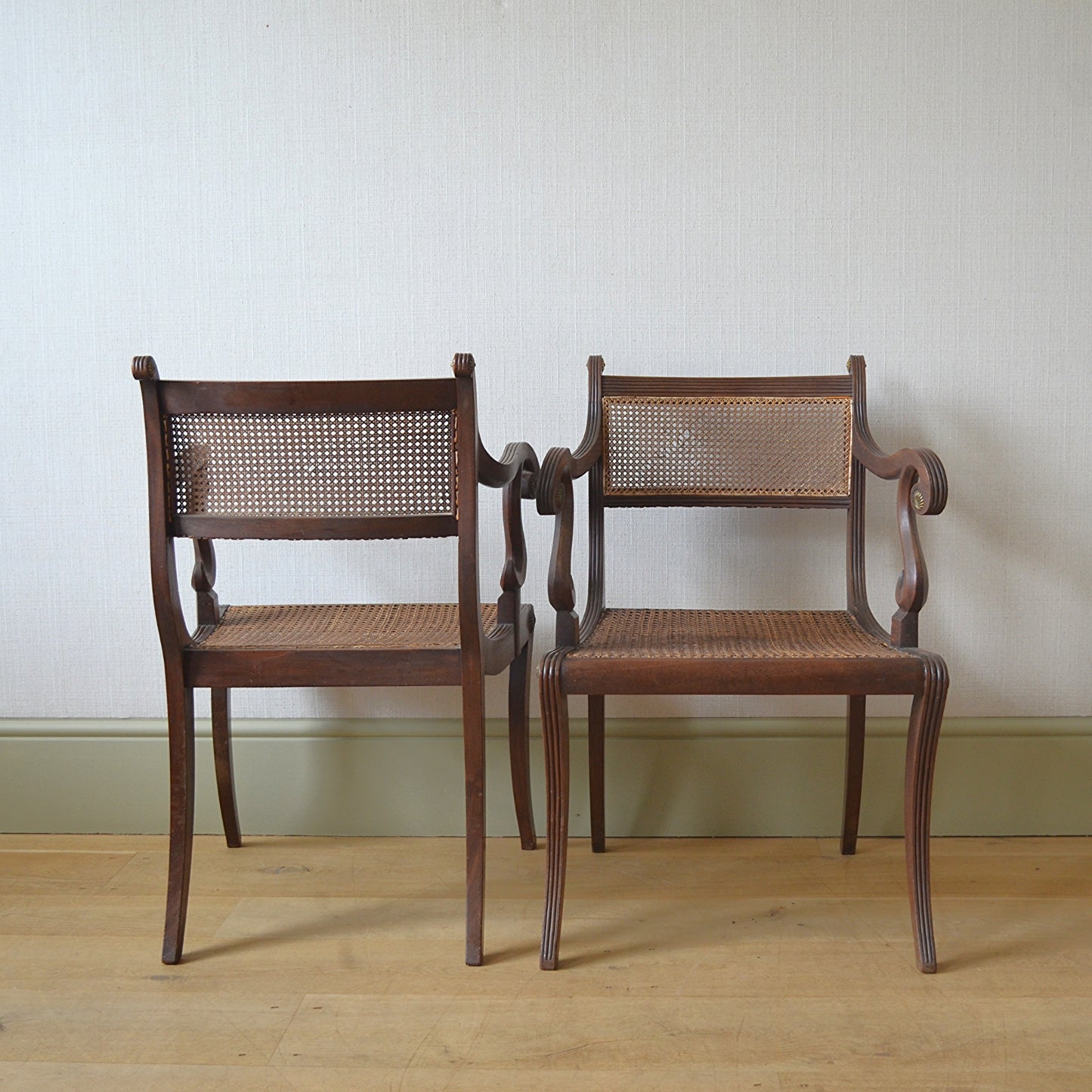 Pair of Mahogany Open Arm Carver Chairs