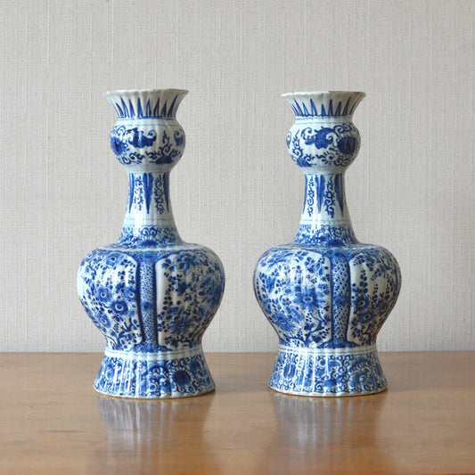 Pair of Onion Necked Delft Vases