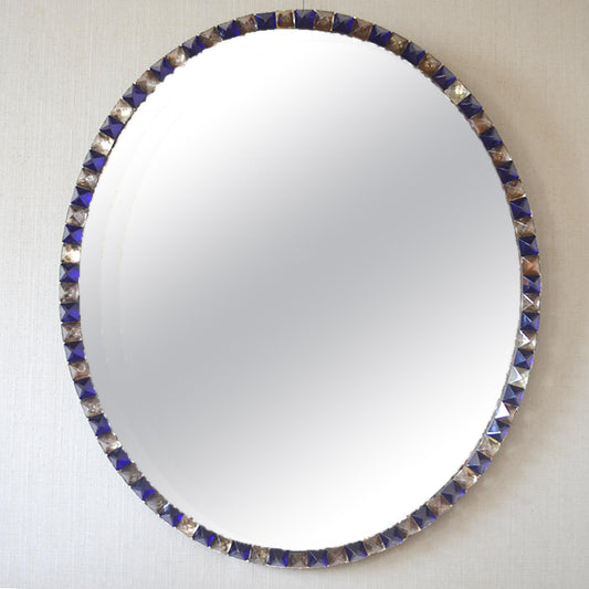 Blue and Clear Glass Framed Oval Mirror