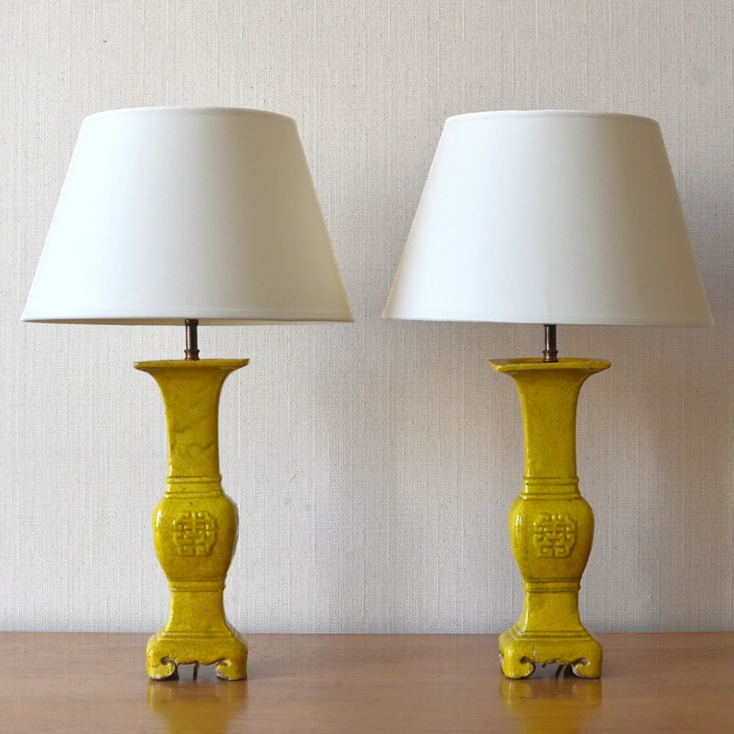 Pair of Yellow Glazed Table Lamps