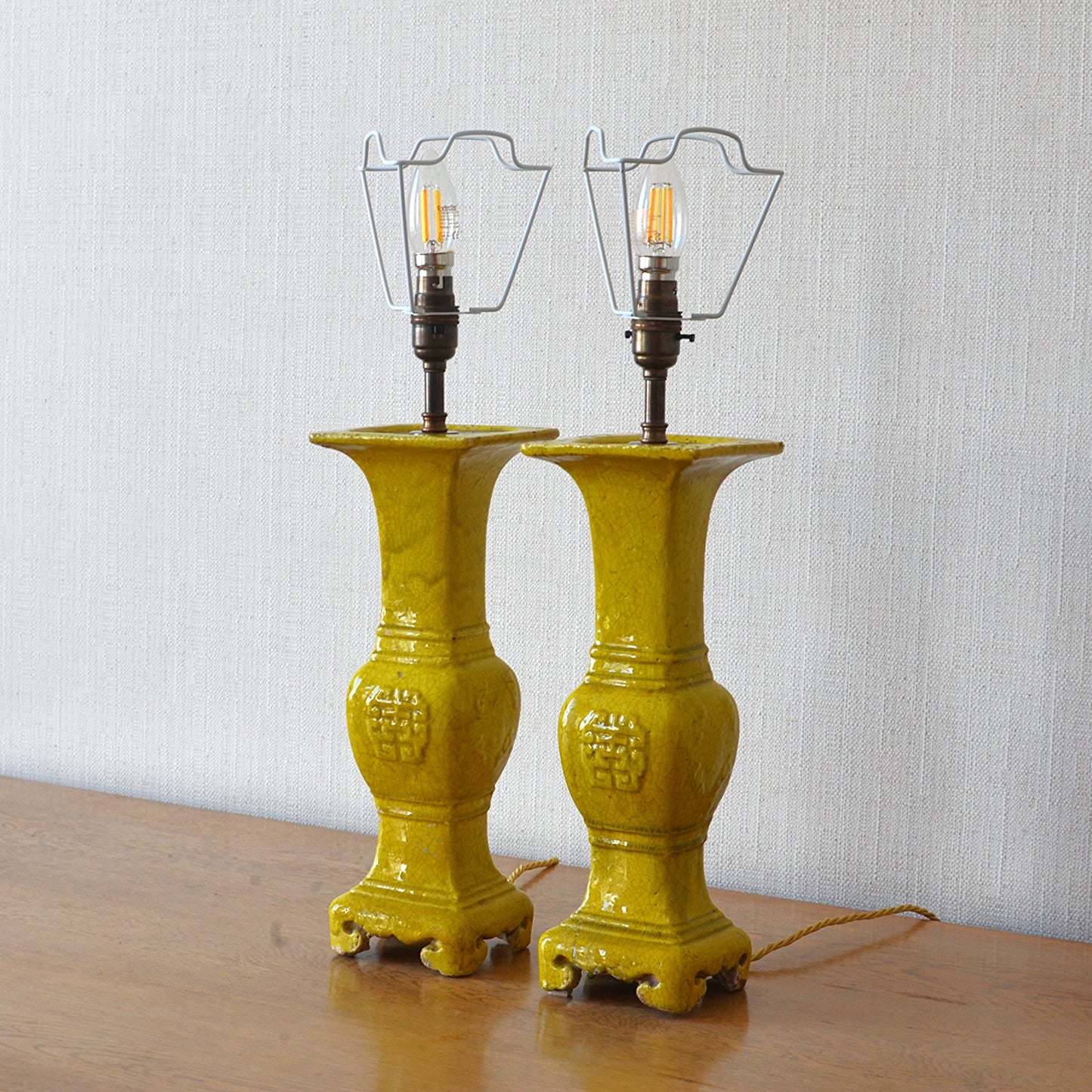 Pair of Yellow Glazed Table Lamps