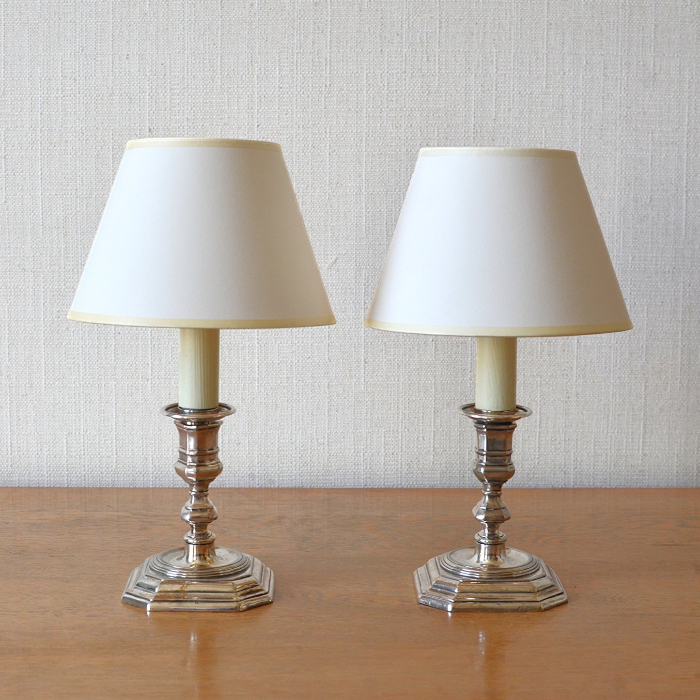 Pair of Silver Plated Candlestick Lamps