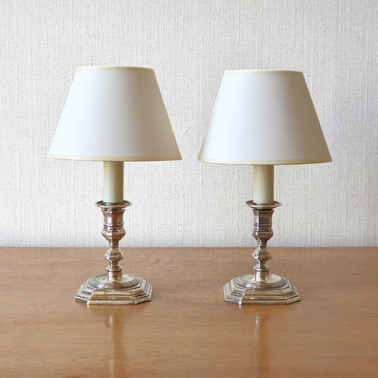 Pair of Silver Plated Candlestick Lamps