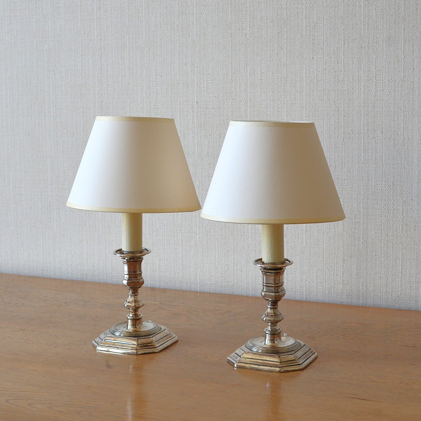 Pair of Silver Plated Candlestick Lamps