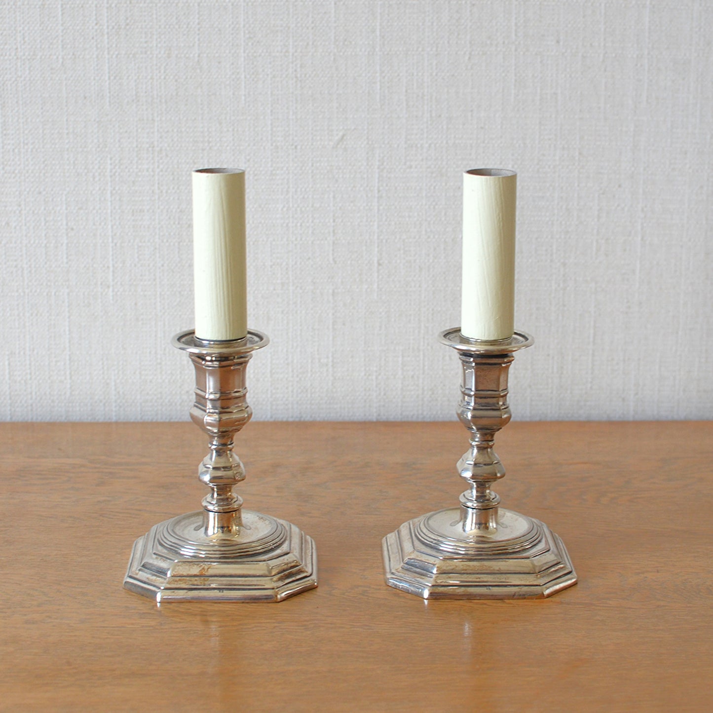 Pair of Silver Plated Candlestick Lamps