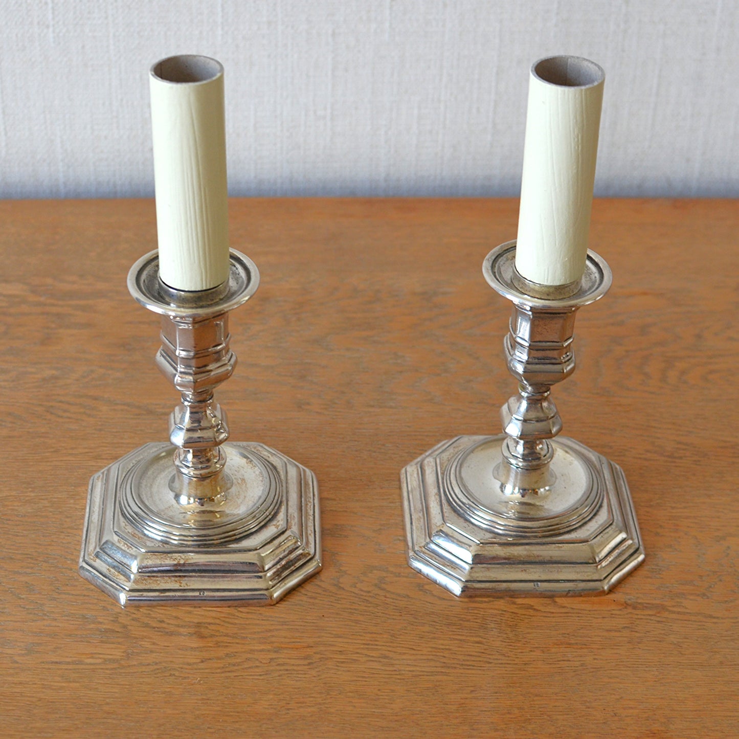 Pair of Silver Plated Candlestick Lamps