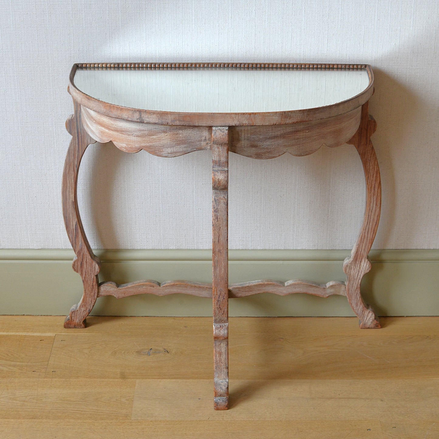 Limed Oak Demi-Lune Console Table