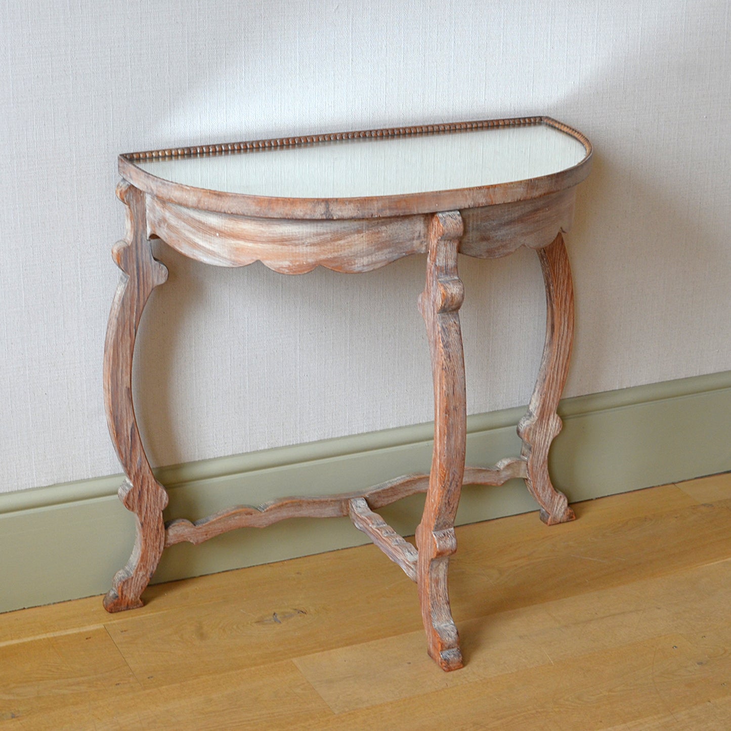 Limed Oak Demi-Lune Console Table