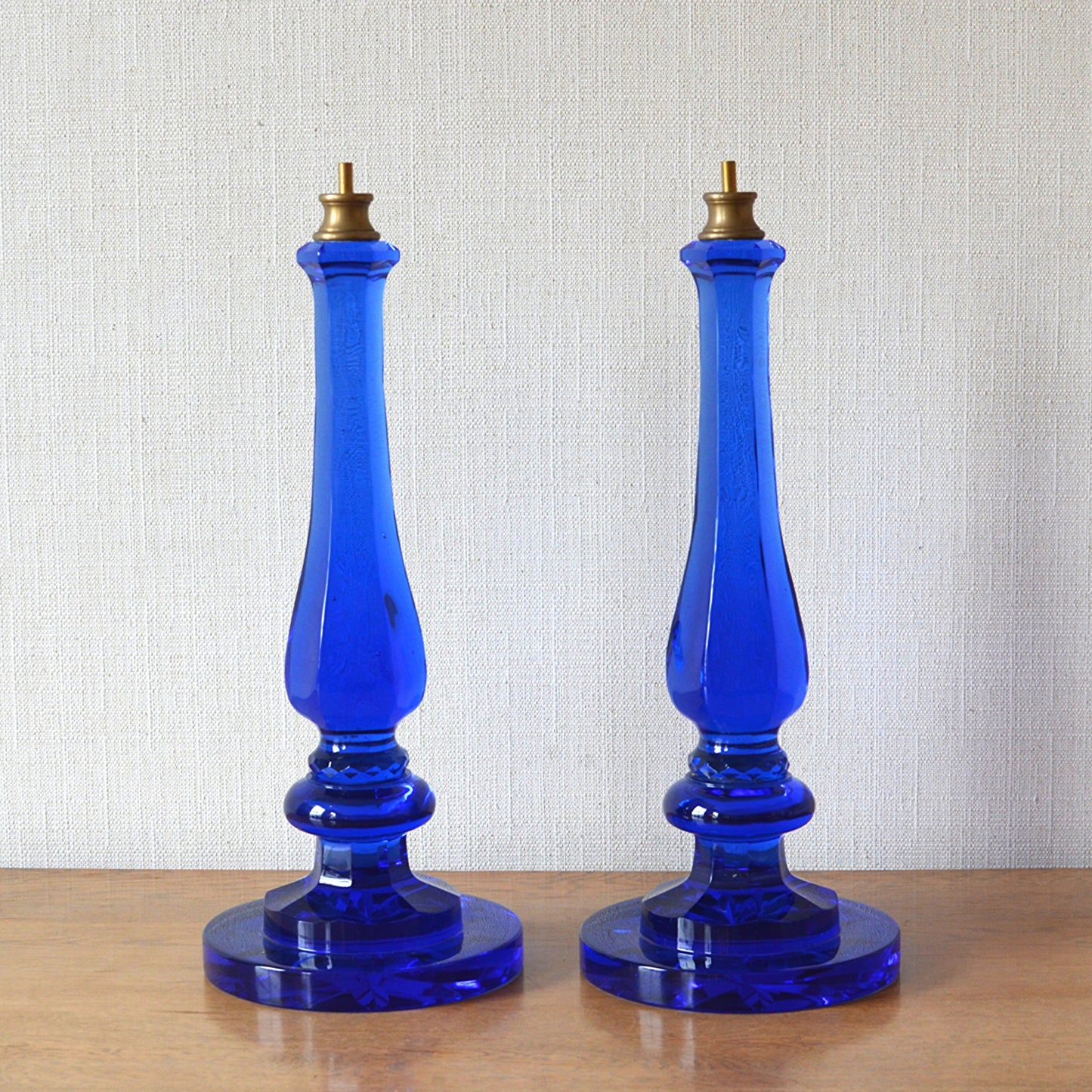 Pair of Cobalt Blue Glass Baluster Lamps