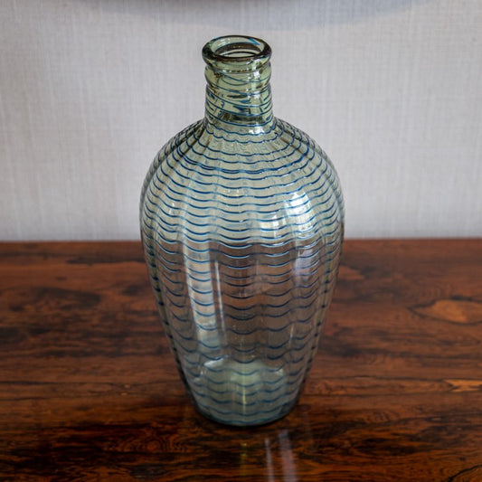 GLASS LAMP / VASE WITH TEAL THREADED DECORATION