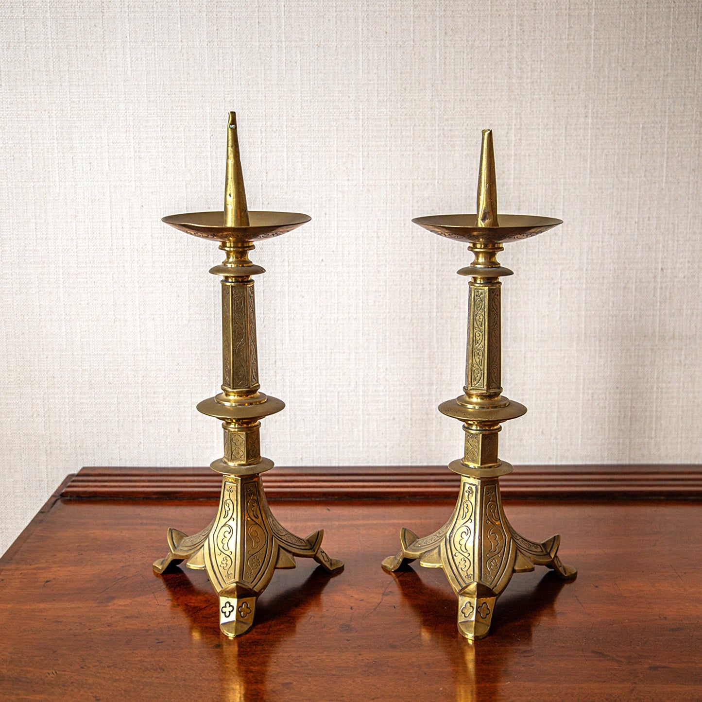 Pair of Brass Pricket Candlesticks