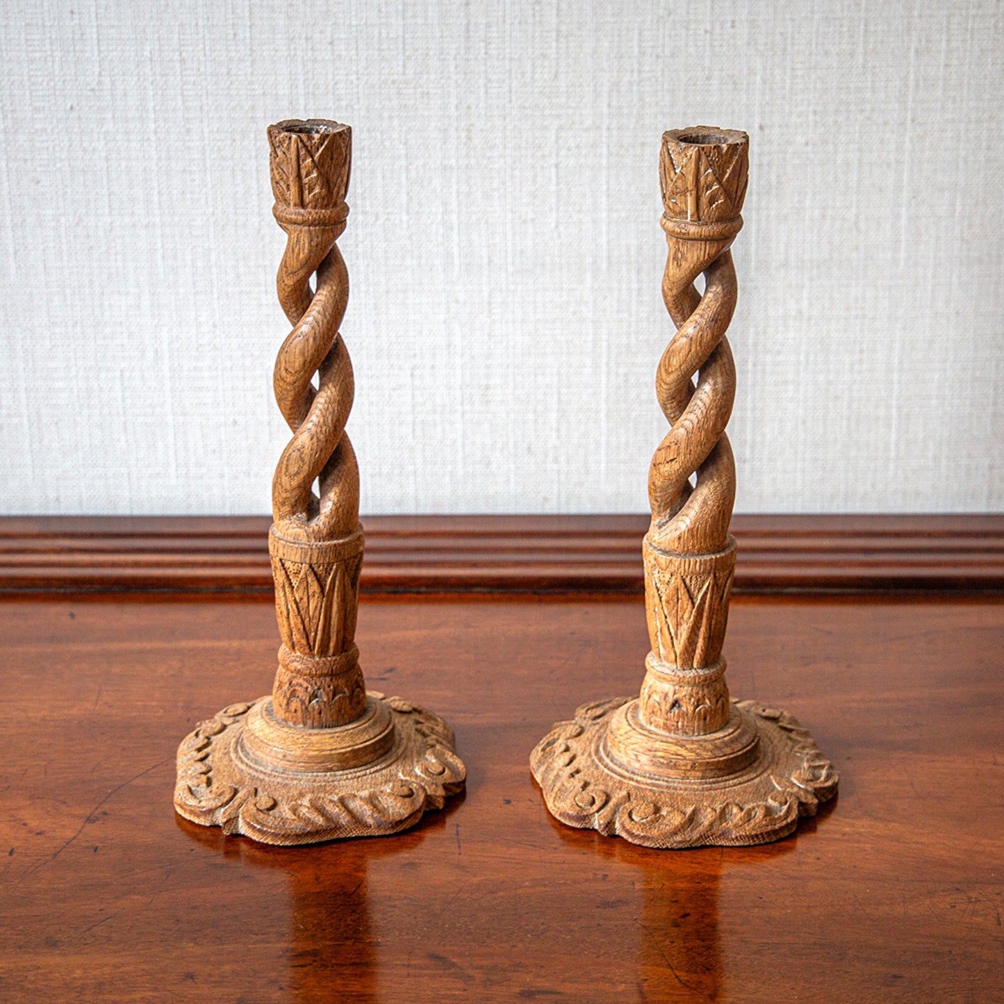 Pair of Faded Oak Candlesticks
