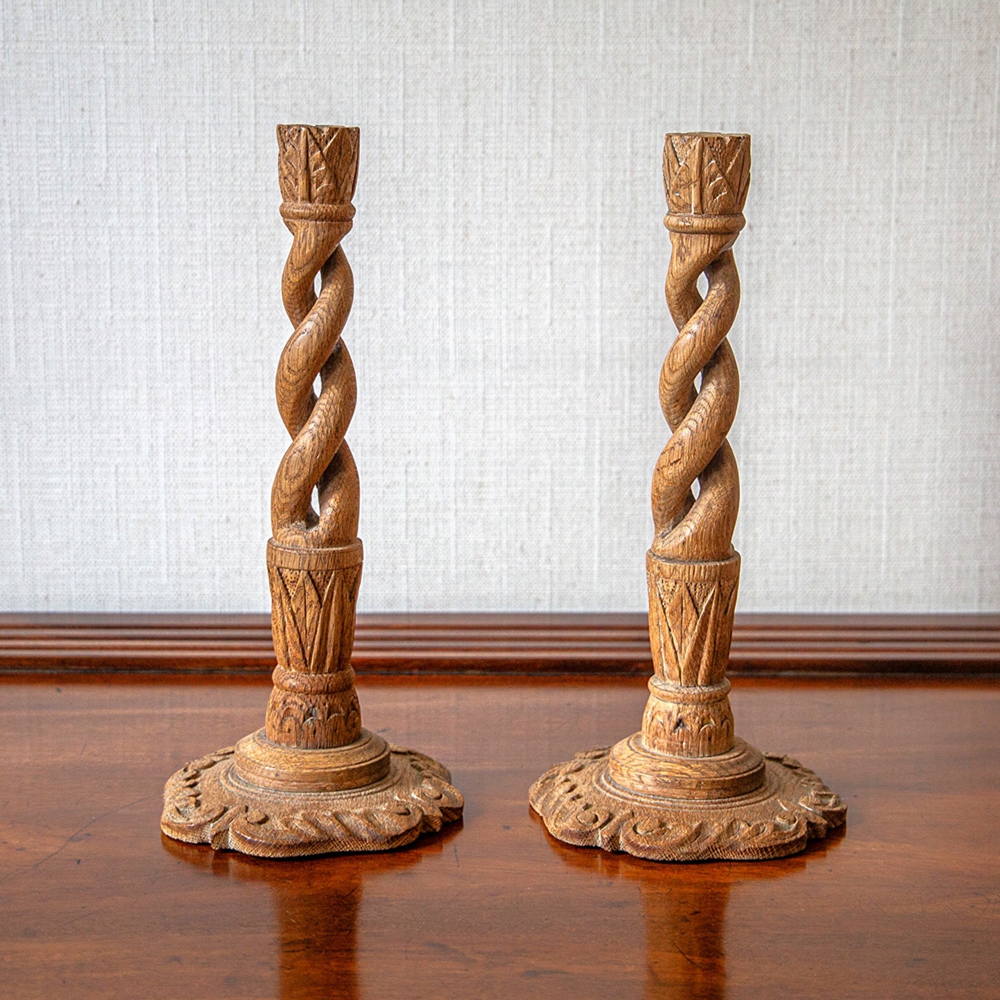 Pair of Faded Oak Candlesticks