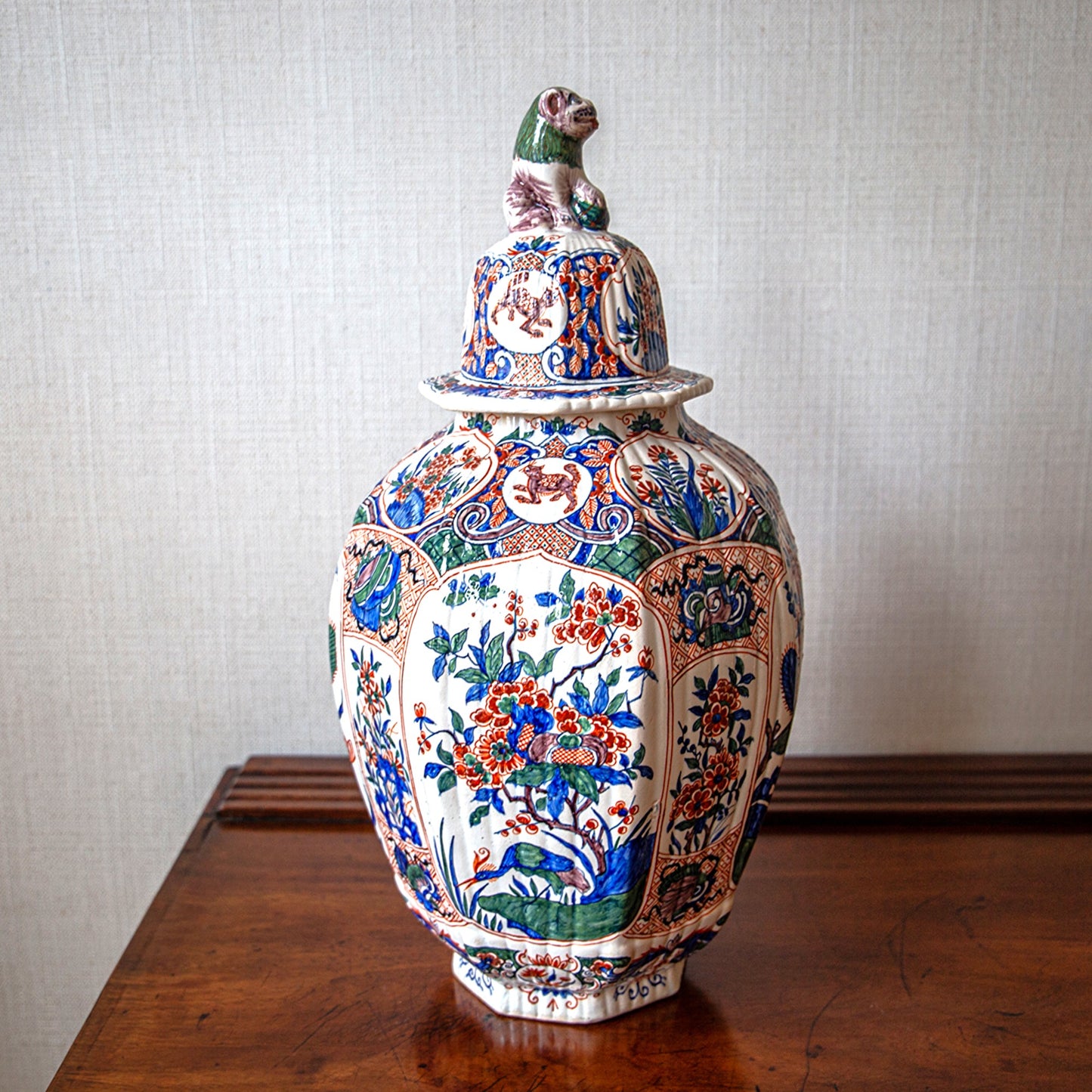 Pair of Lidded Delft Vases