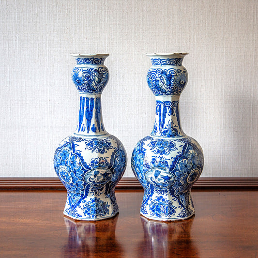 Pair of Onion Necked Delft Vases