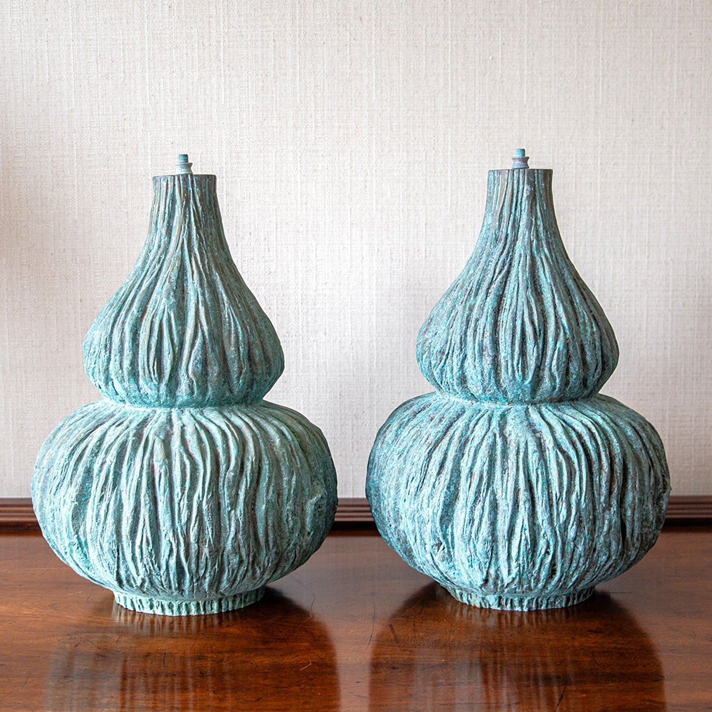 Pair of Bronze Double Gourd Lamp Bases