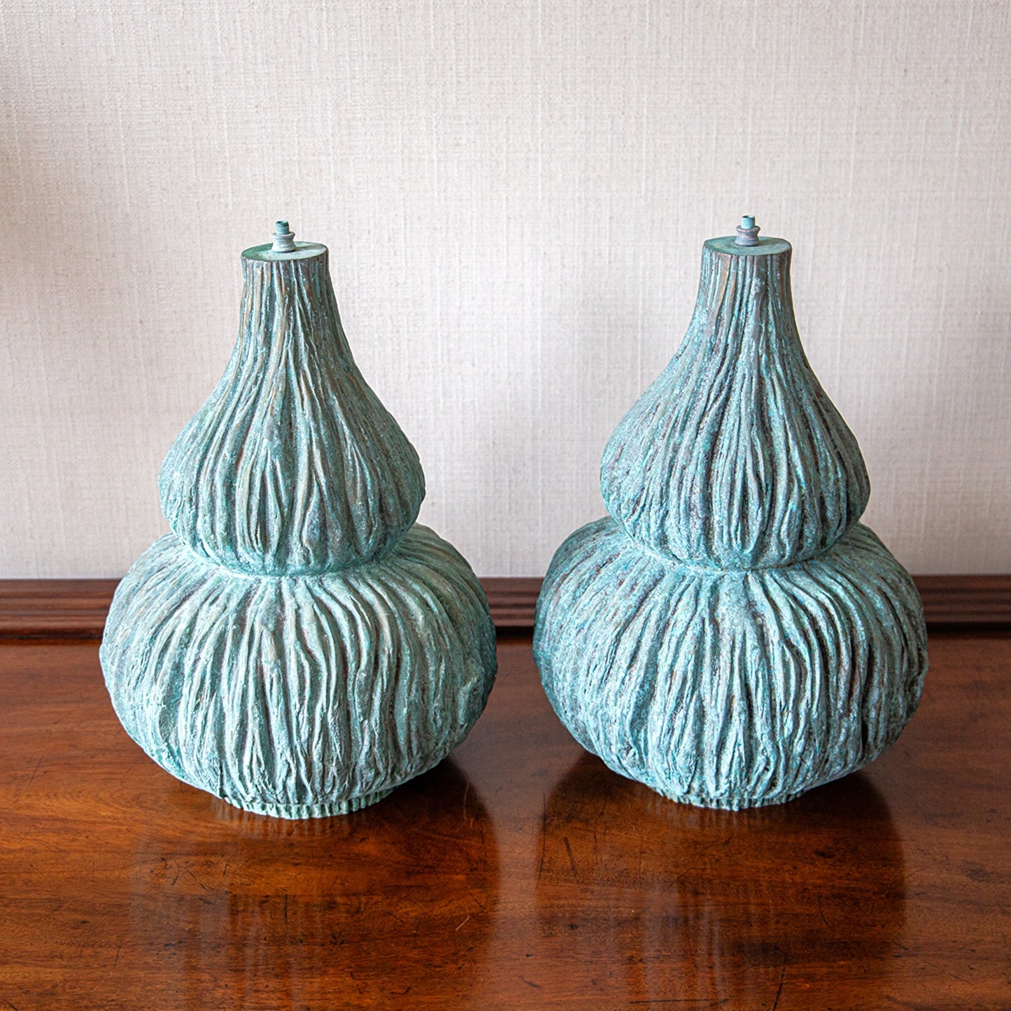 Pair of Bronze Double Gourd Lamp Bases