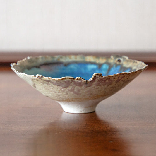 Small Blue Pottery Bowl With Decked Edge