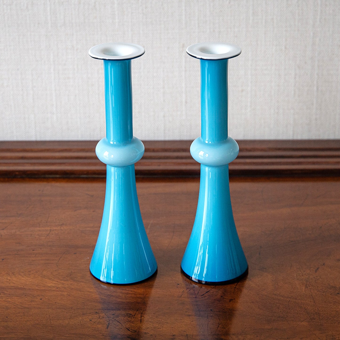 Pair of Blue Glass Carnaby Vases