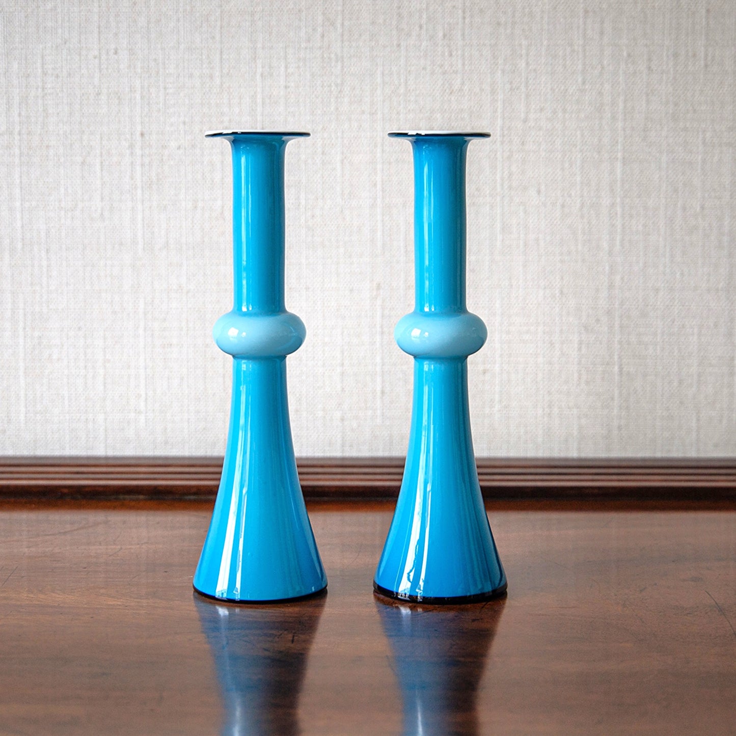 Pair of Blue Glass Carnaby Vases