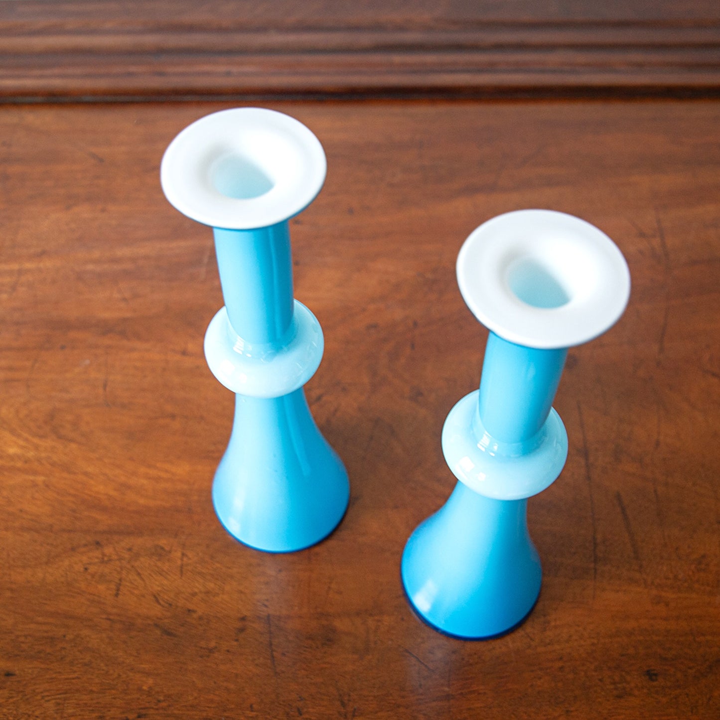 Pair of Blue Glass Carnaby Vases