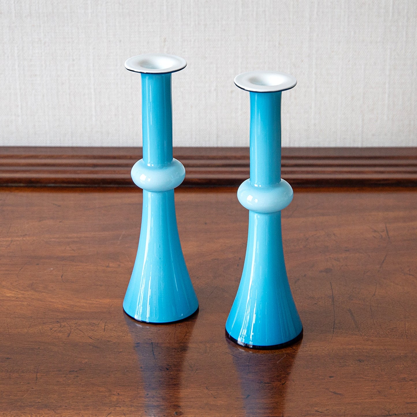 Pair of Blue Glass Carnaby Vases