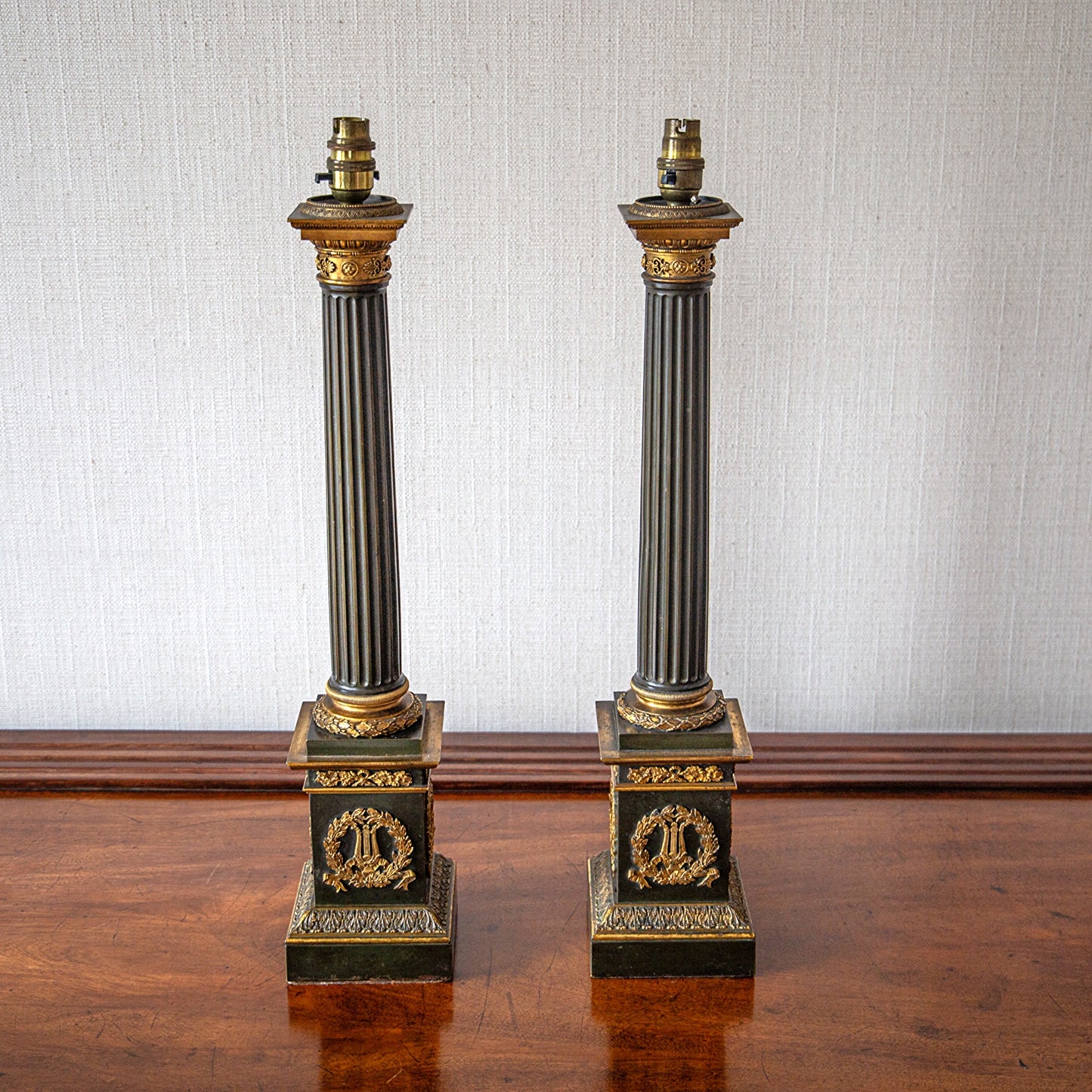 Pair of Columnar Oil Table Lamps