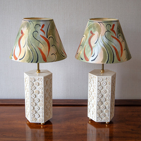 Pair of Hexagonal Bone Table Lamps