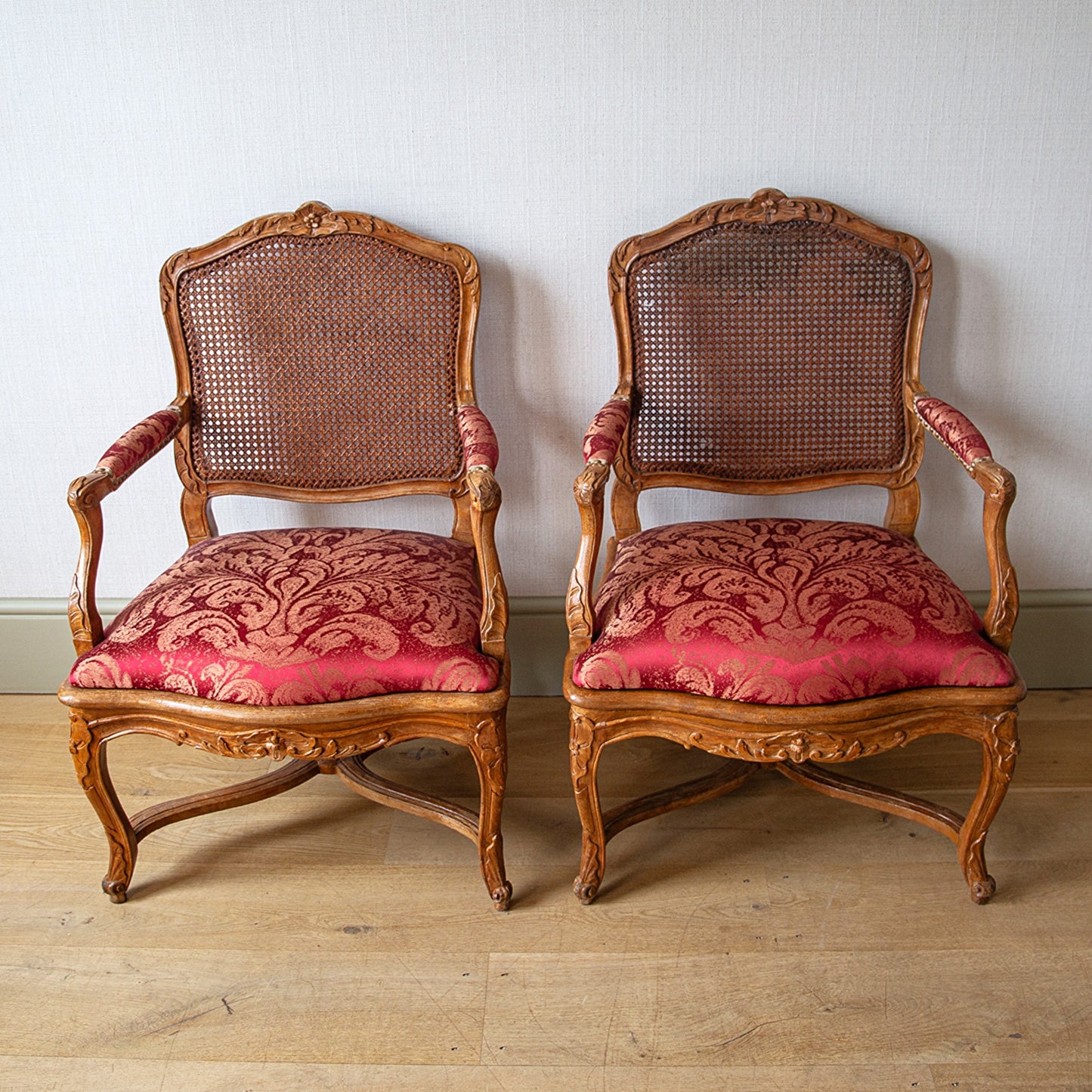 Pair of Carved Beechwood Armchairs by Jean Avisse