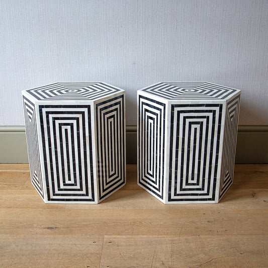 Pair of Horn and Ebonised Hexagonal Stools/Tables