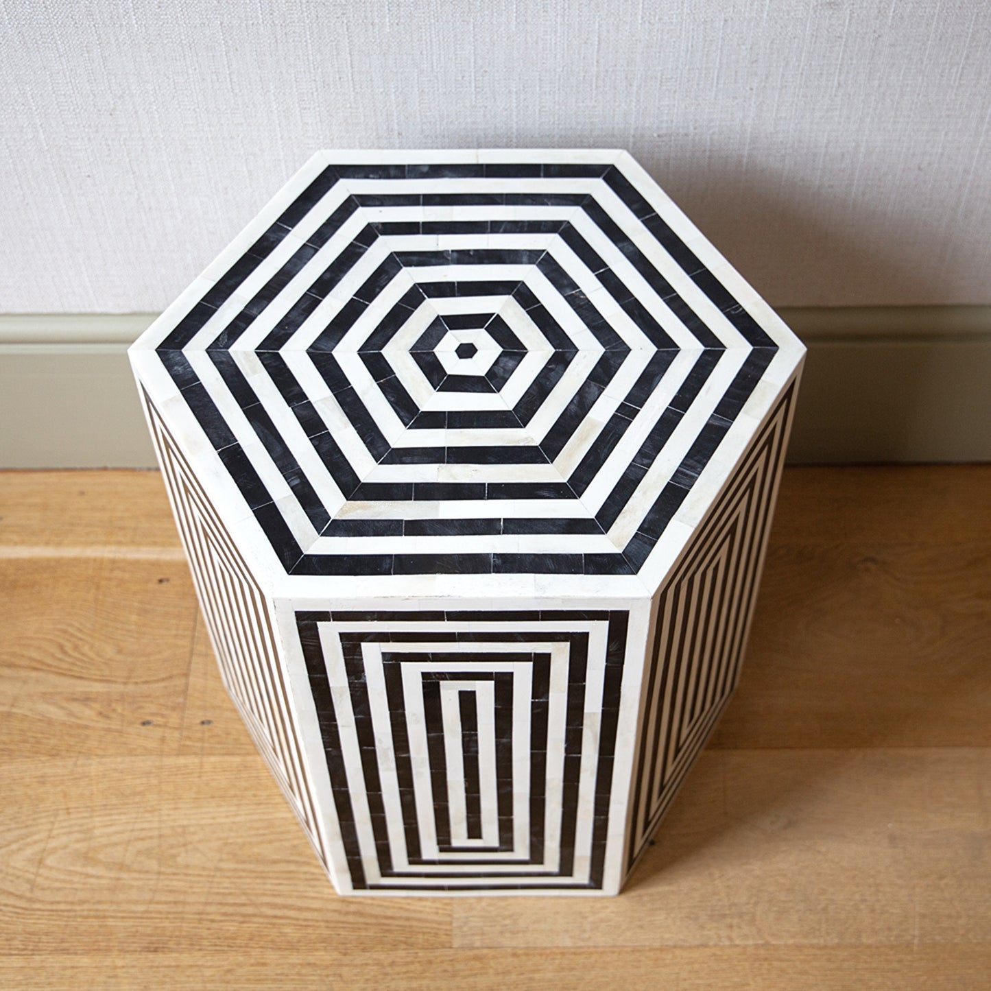 Pair of Horn and Ebonised Hexagonal Stools/Tables