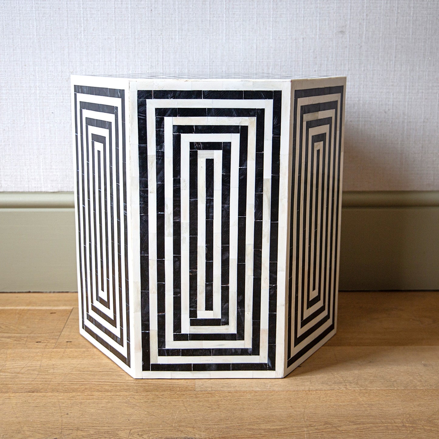 Pair of Horn and Ebonised Hexagonal Stools/Tables