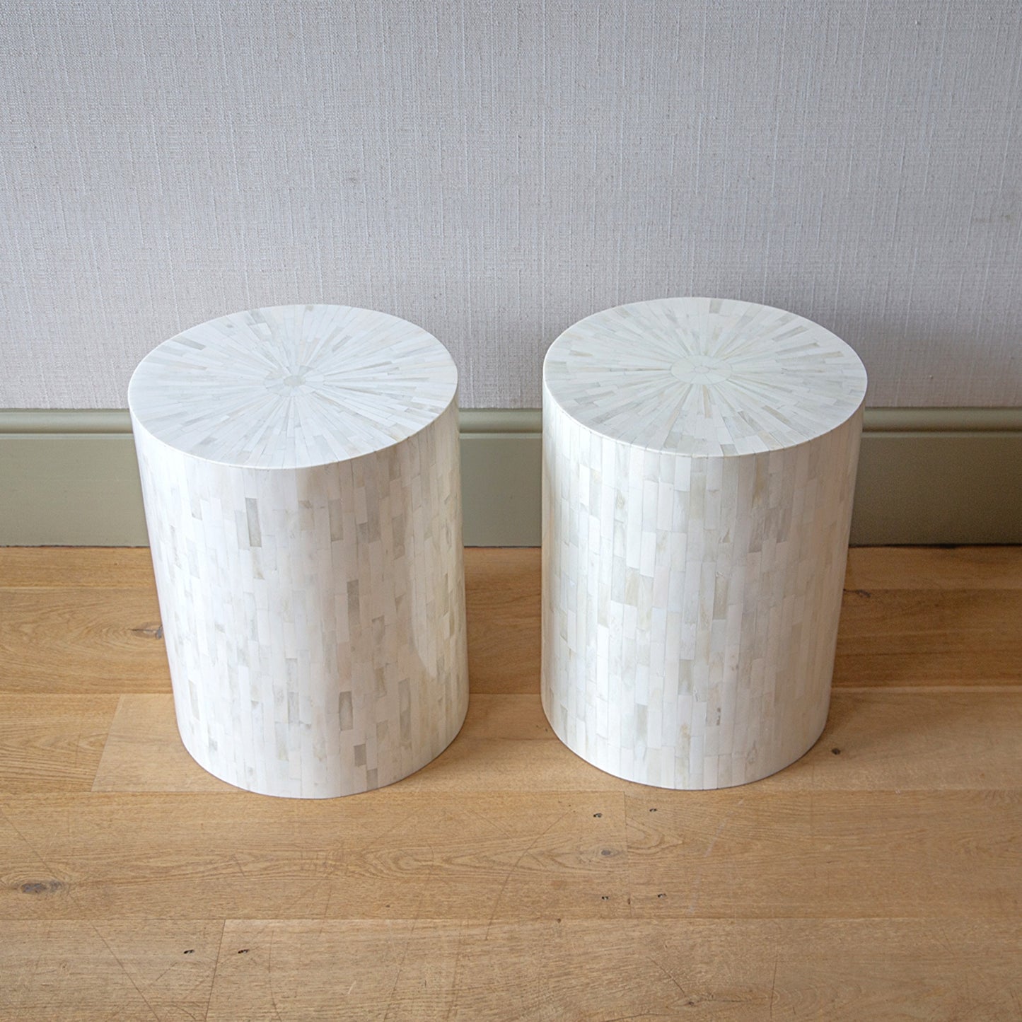 Pair of All White Bone Stools/Tables
