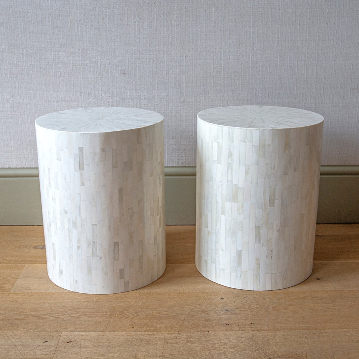 Pair of All White Bone Stools/Tables