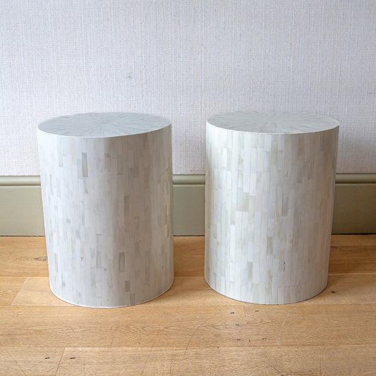 Pair of All White Bone Stools/Tables