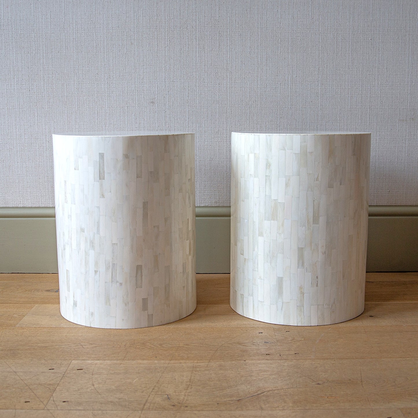 Pair of All White Bone Stools/Tables