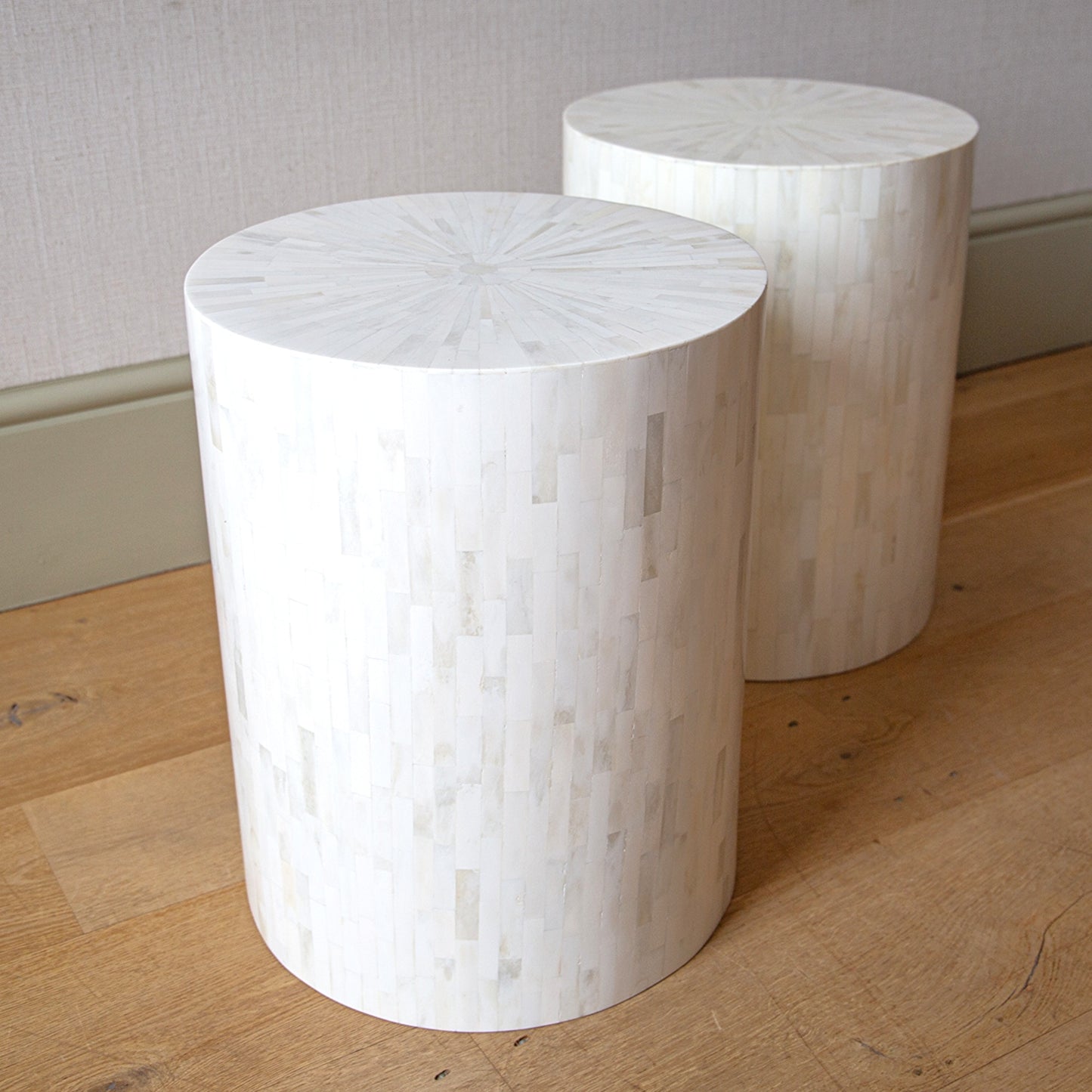 Pair of All White Bone Stools/Tables