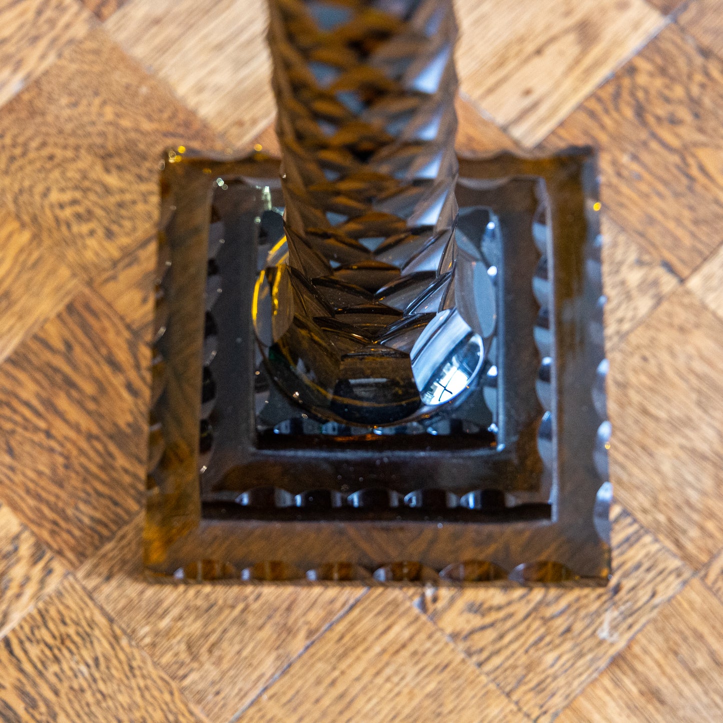 Pair of Cognac Faceted Glass Lamps