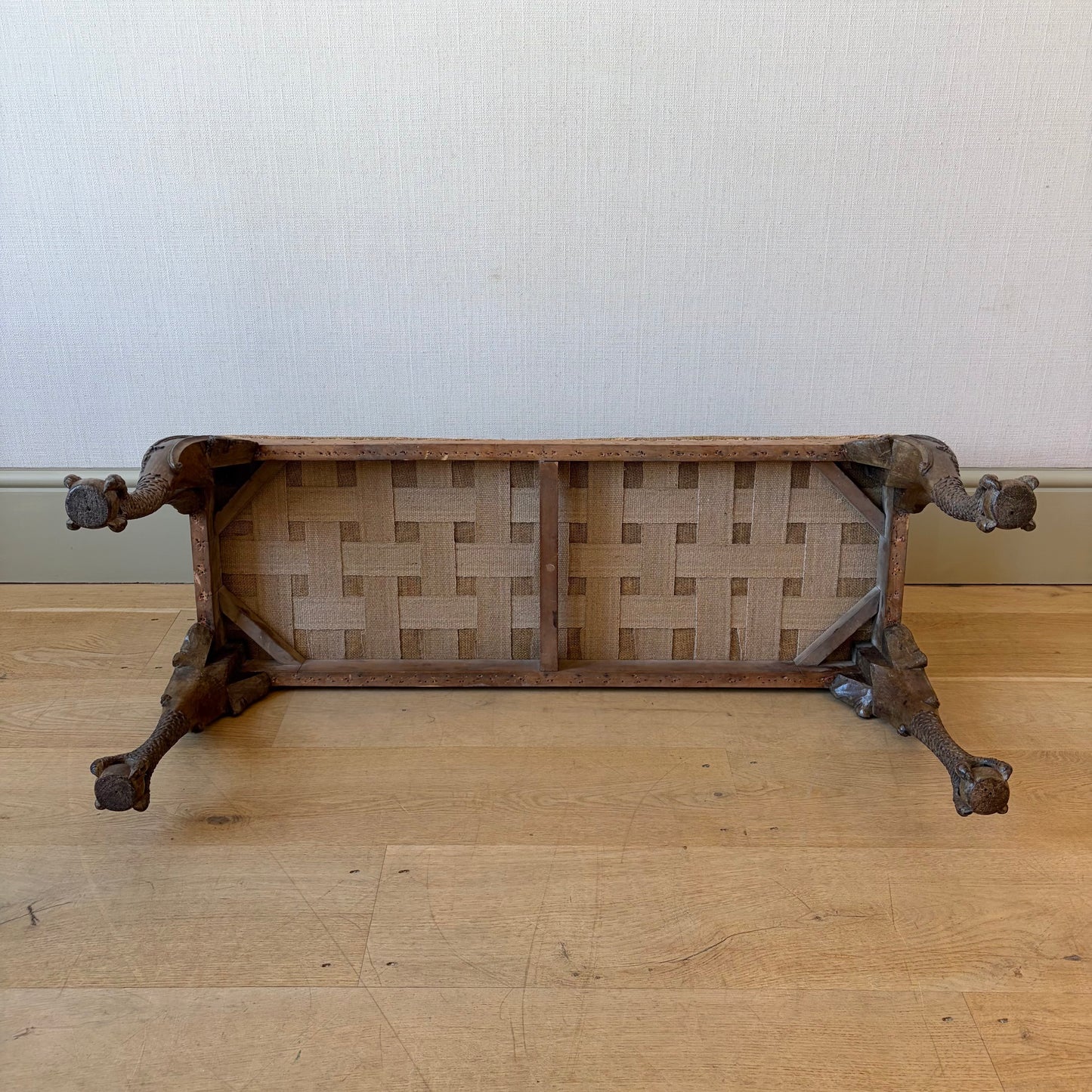 Unusual Carved Oak Cabriole Leg Long Stool, Late 19th Century